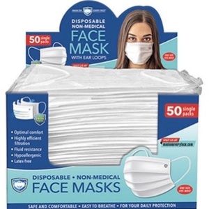 50 individually wrapped disposable face masks